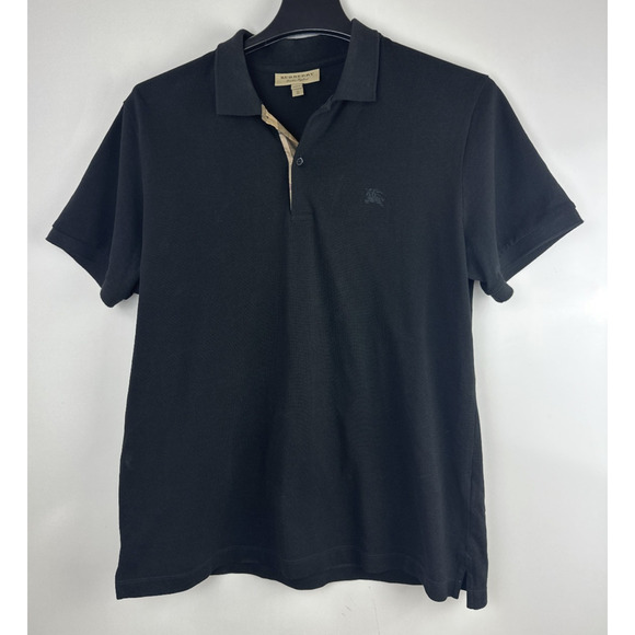 Burberry Cotton Pique Polo Shirt Black Nova Check Placket SS Embroidered Logo XL - Picture 2 of 12